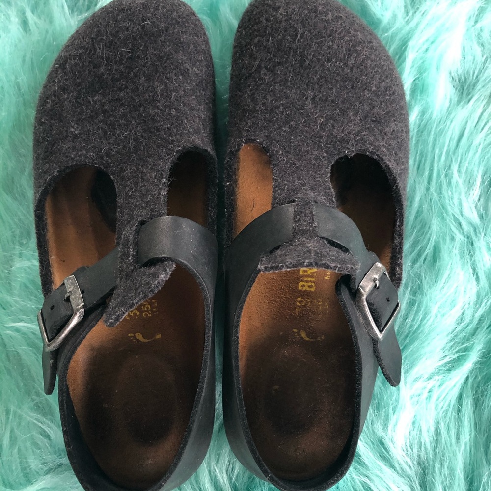 Felt & leather buckle Birkenstock clog 39 narrow